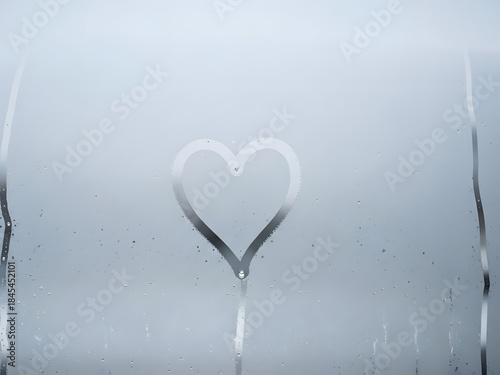Heart shape drawn on steamy window surface