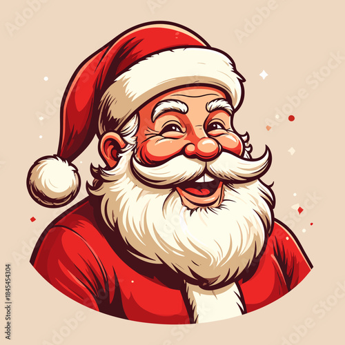 Jolly Santa Claus with a White Beard, Wearing a Red Hat and Coat, Smiling Merrily