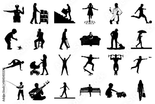 Collage of Silhouettes Representing Activities and Professions
