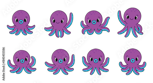Purple octopus characters with transparent background