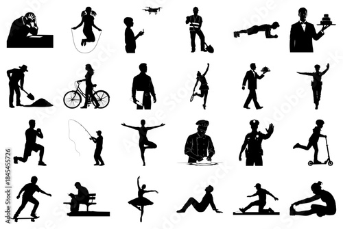 Collection of Silhouettes of People Engaged in Various Activities