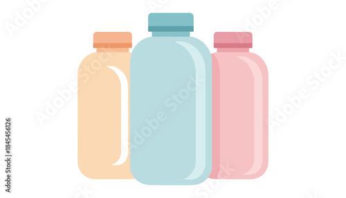 Three colorful plastic bottles on a white background
