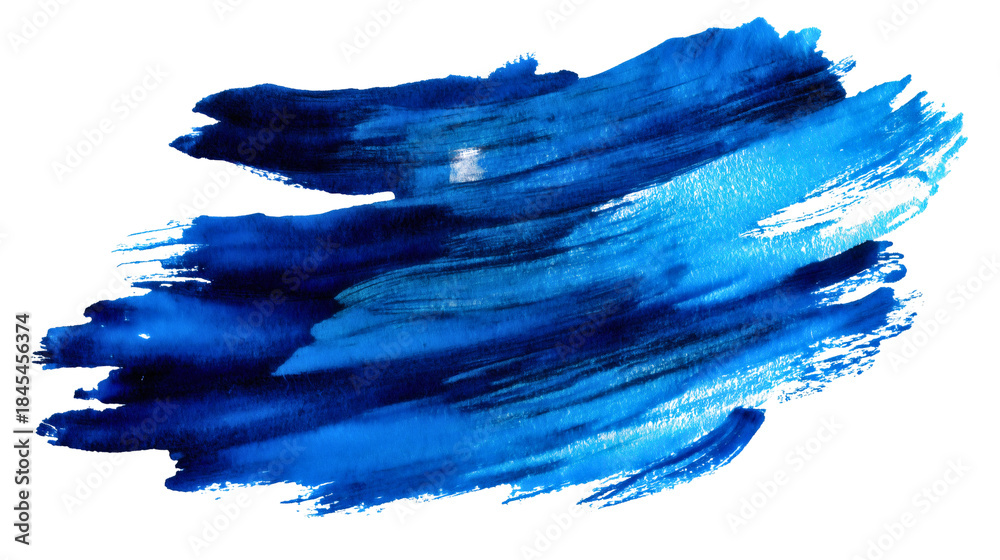 Fototapeta premium Abstract blue watercolor brush stroke texture isolated on white background, a creative paint smear design element, a hand-painted artistic splash, a jagged ink blot.
