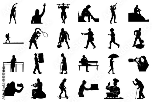 Diverse Silhouettes of People Engaged in Various Activities_1
