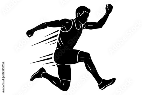 Dynamic silhouette of a male athlete in full stride, symbolizing speed, agility, and competitive spirit in track and field sports, capturing the essence of athletic performance and achievement