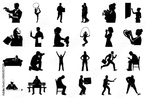 Silhouettes of People in Social, Professional, and Leisure Activities Keywords silhouette