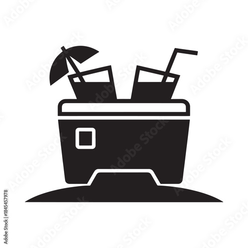 Cooler filled with summer drinks and a small umbrella icon