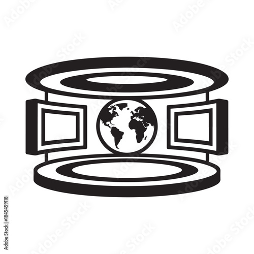 Virtual reality headset with a globe inside representing immersive digital worlds