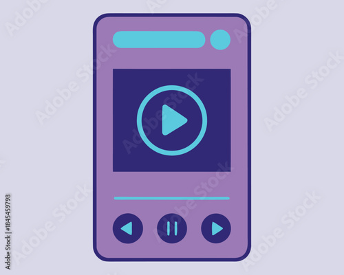 Vector mobile phone icon showing multimedia music and video playback on a smartphone screen