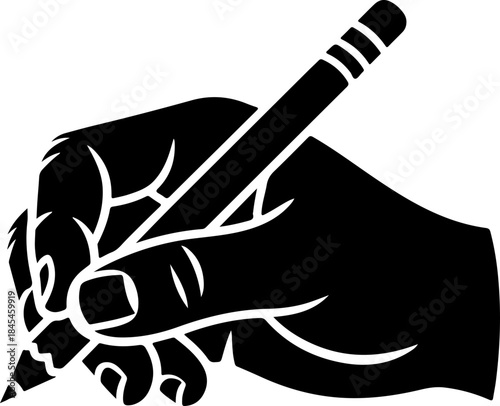 male hand draws a sketch on the pencil silhouette vector illustration