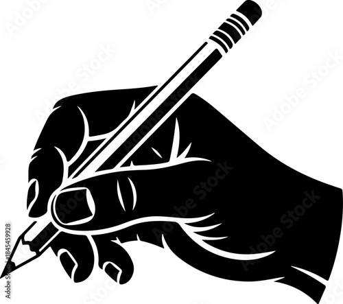male hand draws a sketch on the pencil silhouette vector illustration