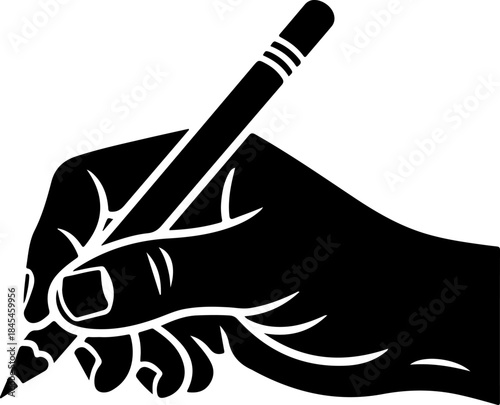 male hand draws a sketch on the pencil silhouette vector illustration