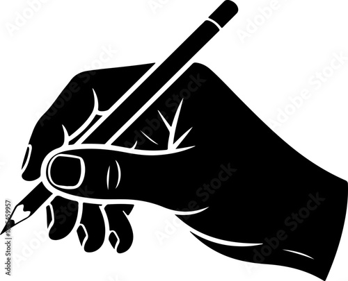 male hand draws a sketch on the pencil silhouette vector illustration
