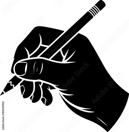 male hand draws a sketch on the pencil silhouette vector illustration