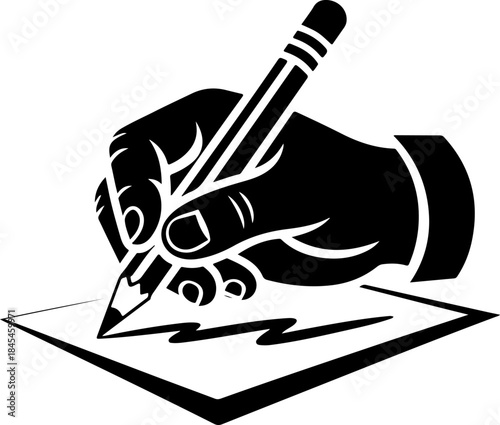 male hand draws a sketch on the pencil silhouette vector illustration