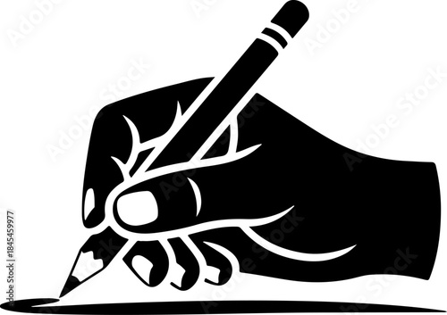 male hand draws a sketch on the pencil silhouette vector illustration