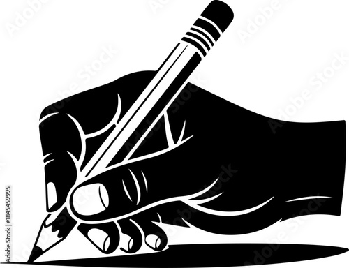 male hand draws a sketch on the pencil silhouette vector illustration