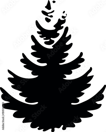 Black silhouette of a stylized spruce tree isolated on white background	