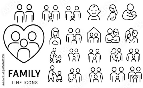 Minimalist Family Icon SetMinimalist Family Icons Pack – Line Style Vector Set