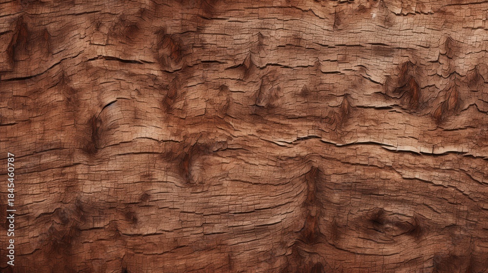 Obraz premium A textured close-up of natural wood grain, showcasing intricate patterns and warm brown hues.