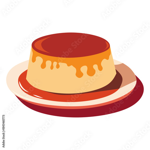 Flan Crème Caramel Vector. Caramel Flan Dessert Illustration. Ideal for dessert menus, bakery branding, food packaging, culinary blogs, posters, social media, and sweet-themed design projects