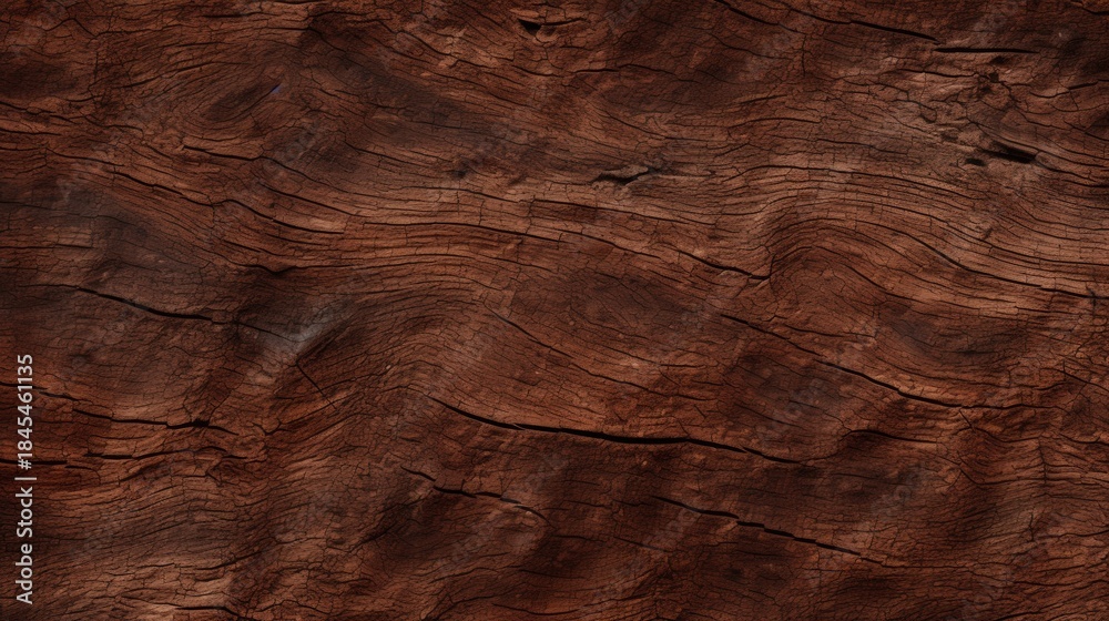 Obraz premium A close-up of textured wood grain displaying rich brown tones and intricate patterns, evoking a natural and organic aesthetic.