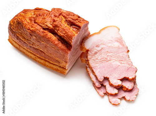 smoked pork close-up on a white isolated background
