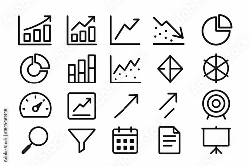 Collection of minimalist line graph and chart icons for data visualization