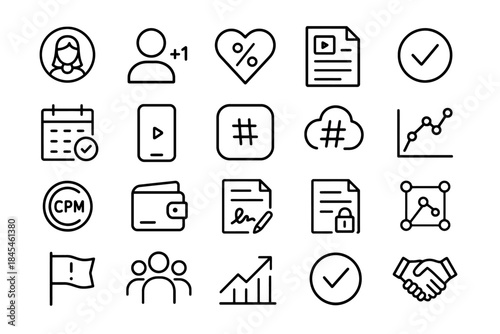 Simple icon set: social, business, graphs, communication, success
