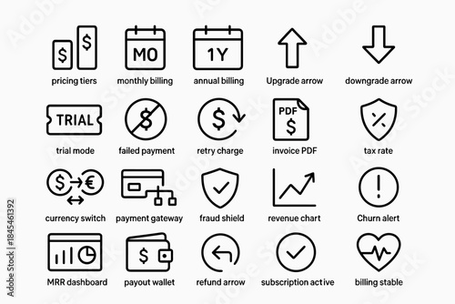 Billing and subscription management icons for financial applications