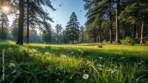 Summer landscape with grass and flowers