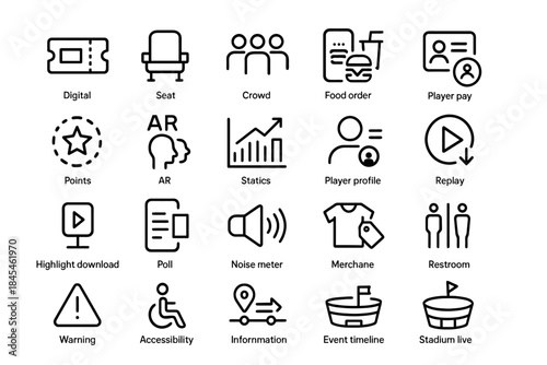 Digital sports icons: crowd, food orders, ar, player profiles, and more