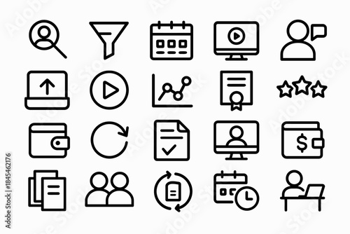 Set of business icon illustrations for data analysis and communication