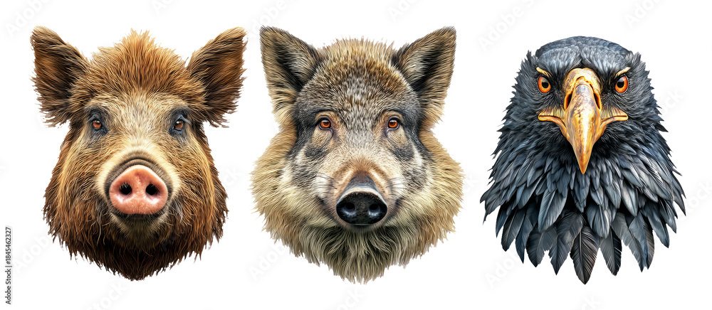 Fototapeta premium Highly Detailed Fauna Hybrids Featuring Wildlife Head Portraits of Various Animals