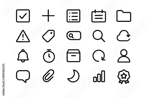 Set of minimalist line icons: navigation, tools, and more for digital interfaces