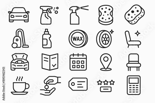 Car maintenance essentials: cleaning, repair, and care icons