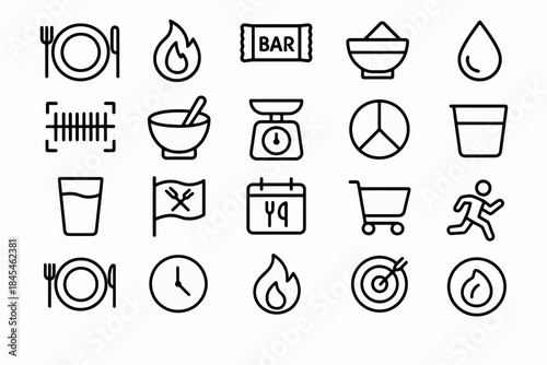 Set of minimalist food and activity icons for diverse applications