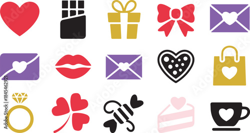 Colorful Valentine's Day Gift and Romance Icons Collection