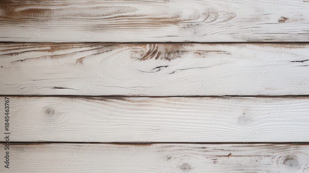 Obraz premium A close-up view of weathered white wooden planks, showcasing natural grain patterns and textures.
