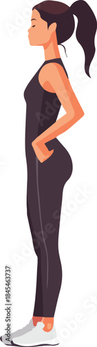 Fit Woman in Athletic Wear Standing Profile View Ready for Workout Exercise Yoga or Running with Copy Space