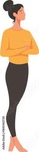 Woman standing with arms crossed looking determined minimalist flat illustration yoga fitness concept