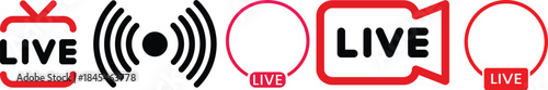 Live Streaming Icon set. Vector for streaming, live broadcast, blog, television, shows, live performances, news and various video content. Live broadcasting buttons and symbols. Vector illustration.