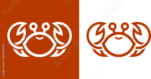 Abstract line art of two identical stylized crabs on contrasting backgrounds, representing duality and simplicity in design