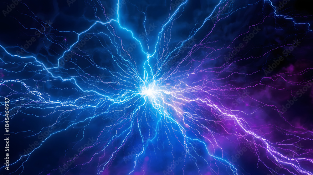 Fototapeta premium Powerful electrical discharge in blue and purple colors creating a dynamic energy field
