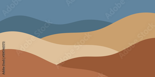 Abstract Minimalist Landscape Illustration with Layered Earthy Tones and Serene Horizon - Modern Flat Design for Backgrounds and Graphic Elements