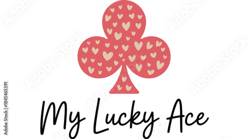 Ace of clubs playing card symbol with white background and hearts