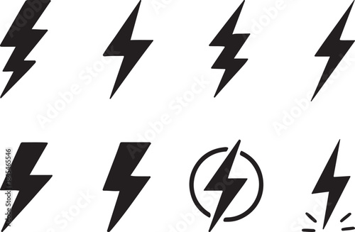 Lightning Bolt Icon Set – Thunderbolt Electric Power Energy Symbols Vector.