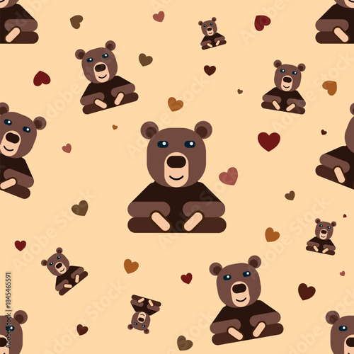 Forest bear vector illustration. Cute bear seamless pattern. Wild bears texture background. 