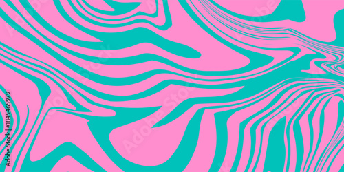 Psychedelic groovy trippy y2k retro seamless pattern in pink and mint green colors. Wavy and swirled brush strokes seamless pattern. Abstract liquid background for packaging design and advertisement.