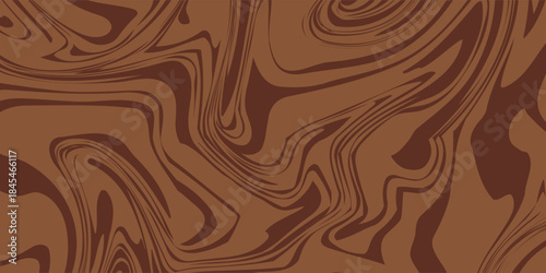 Abstract brown psychedelic waves print background. 1970s trippy seamless pattern. Marble acrylic swirl pattern. Coffee or chocolate liquid texture.